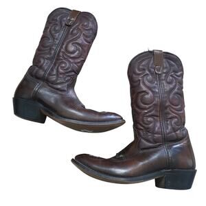 Vintage Double H Men's Brown Leather Cowboy Boots sz 10D Western Mid-West Casual